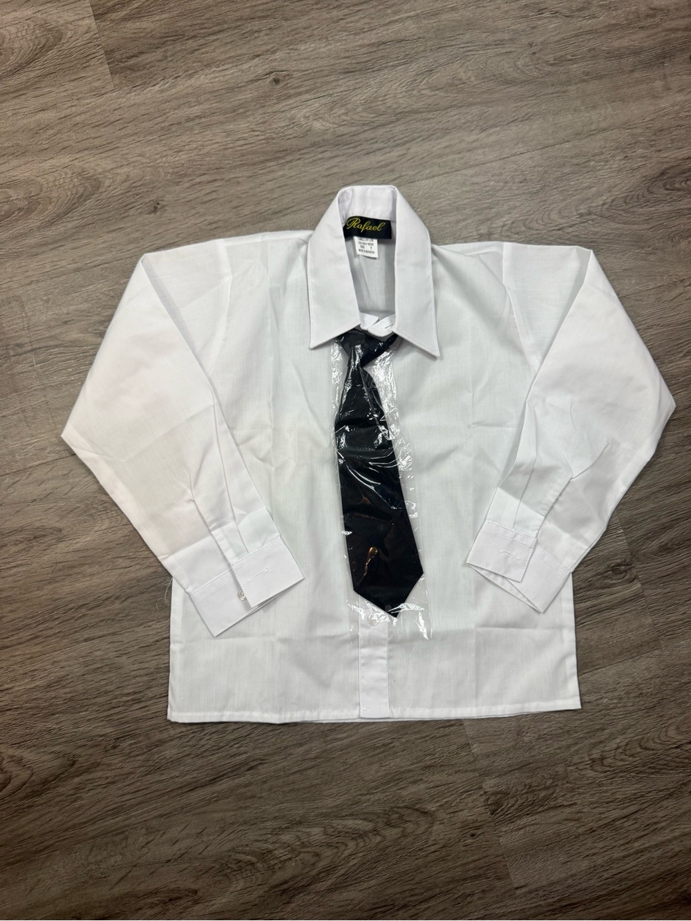 NEW RAFAEL KIDS  White Dress Shirt with Black Tie